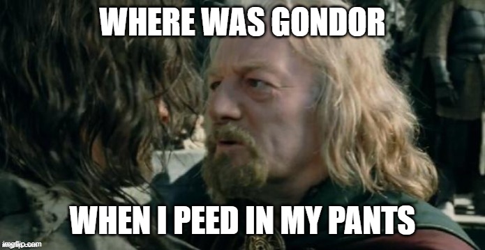 Where Was Gondor | WHERE WAS GONDOR; WHEN I PEED IN MY PANTS | image tagged in where was gondor | made w/ Imgflip meme maker