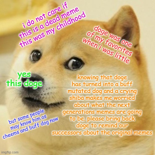 Doge Meme | i do not care if this is a dead meme this was my childhood; doge was one of my favorites when i was little; knowing that doge has turned into a buff mutated dog and a crying shiba makes me worried about what the next generations memes are going to be. please bring back doge to remind our successors about the original memes; yes this doge; but some people may know him as cheems and buff dog now | image tagged in memes,doge | made w/ Imgflip meme maker
