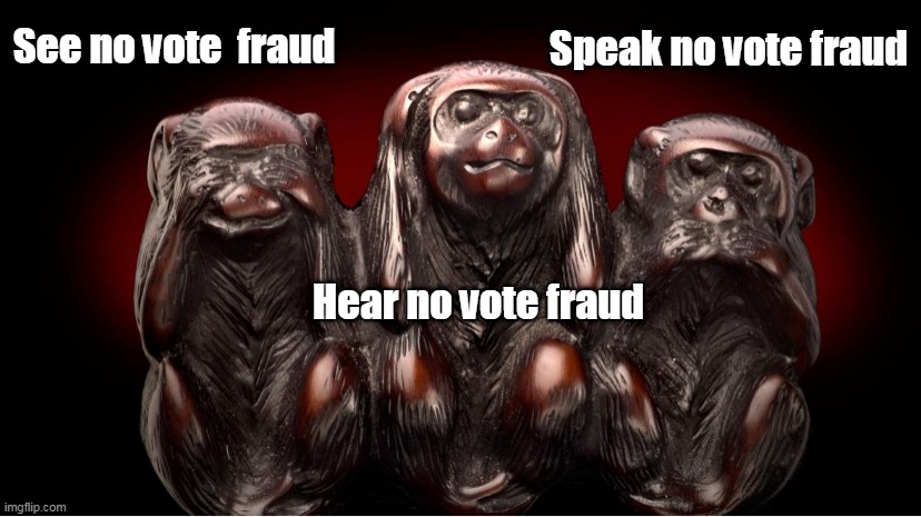 umm yup.... | Speak no vote fraud; See no vote  fraud; Hear no vote fraud | image tagged in 2020 elections | made w/ Imgflip meme maker