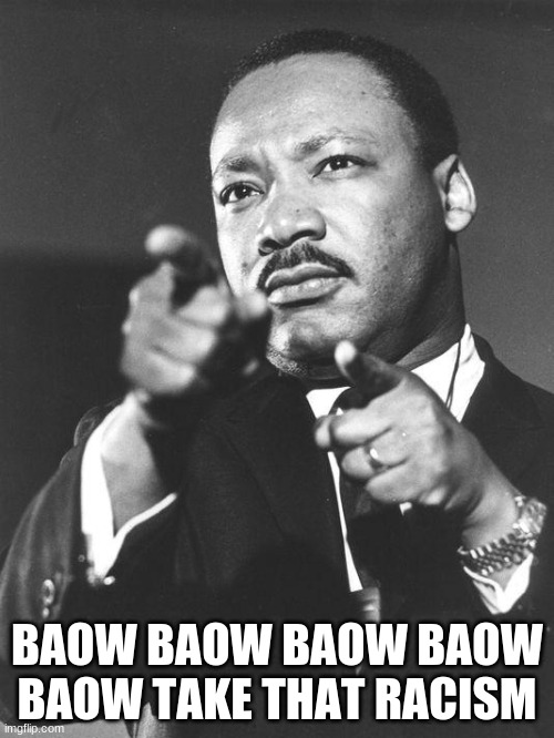 martin Luther King Jr  | BAOW BAOW BAOW BAOW BAOW TAKE THAT RACISM | image tagged in martin luther king jr | made w/ Imgflip meme maker