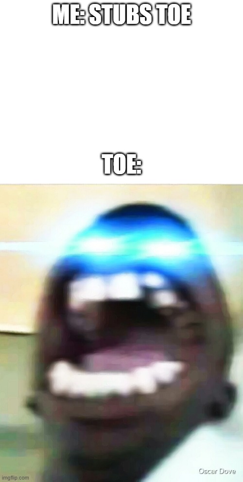 ME: STUBS TOE; TOE: | image tagged in blank white template | made w/ Imgflip meme maker