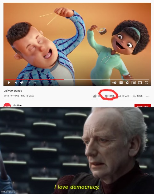 346k dislikes well deserved | image tagged in i love democracy | made w/ Imgflip meme maker