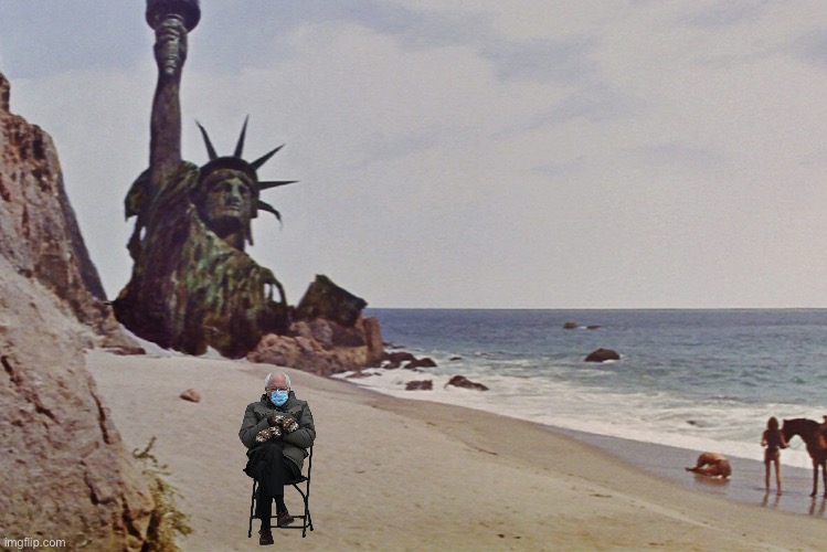 Yup. Still here. | image tagged in bernie sanders,planet of the apes | made w/ Imgflip meme maker