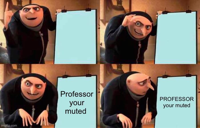 Gru's Plan | Professor your muted; PROFESSOR your muted | image tagged in memes,gru's plan | made w/ Imgflip meme maker