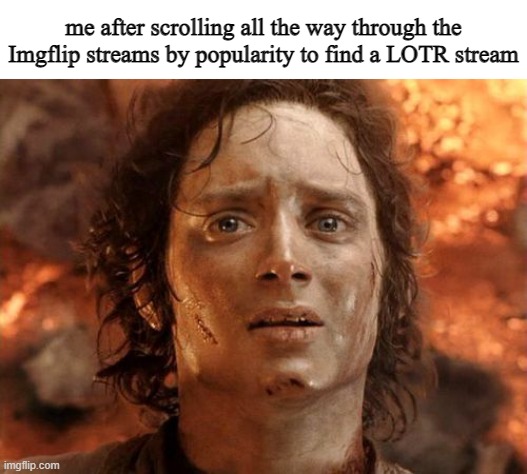 It's Finally Over Meme | me after scrolling all the way through the Imgflip streams by popularity to find a LOTR stream | image tagged in memes,it's finally over | made w/ Imgflip meme maker