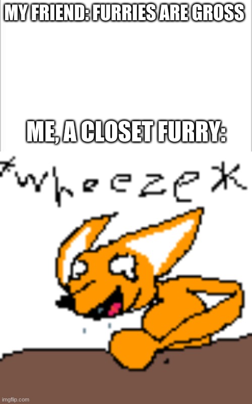 Hi there anti furries judging me | MY FRIEND: FURRIES ARE GROSS; ME, A CLOSET FURRY: | image tagged in closeted furry,furries | made w/ Imgflip meme maker