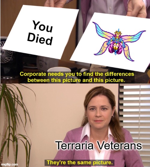 Empress of Pain | You Died; Terraria Veterans | image tagged in memes,they're the same picture | made w/ Imgflip meme maker