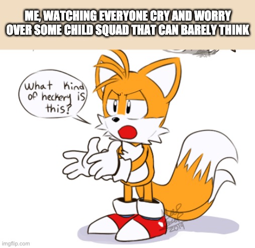 Like honestly I can't get mad at ya'll for being pussies but ffs they're all just Teodors. Calm the fuck down. | ME, WATCHING EVERYONE CRY AND WORRY OVER SOME CHILD SQUAD THAT CAN BARELY THINK | image tagged in what kind of heckery is this | made w/ Imgflip meme maker