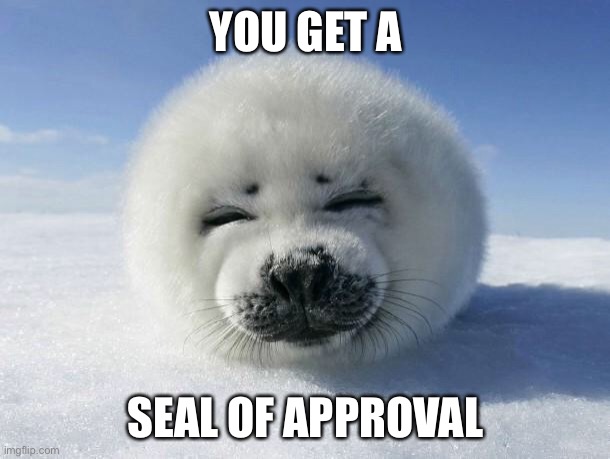 Seal Of Approval | YOU GET A SEAL OF APPROVAL | image tagged in seal of approval | made w/ Imgflip meme maker
