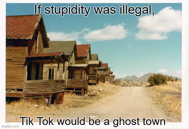 Goodbye normies |  If stupidity was illegal, Tik Tok would be a ghost town | image tagged in ghost town,normies,tiktok sucks | made w/ Imgflip meme maker