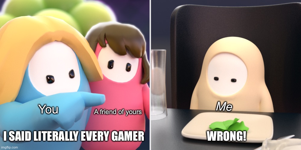 Fall guys meme | I SAID LITERALLY EVERY GAMER WRONG! You A friend of yours Me | image tagged in fall guys meme | made w/ Imgflip meme maker