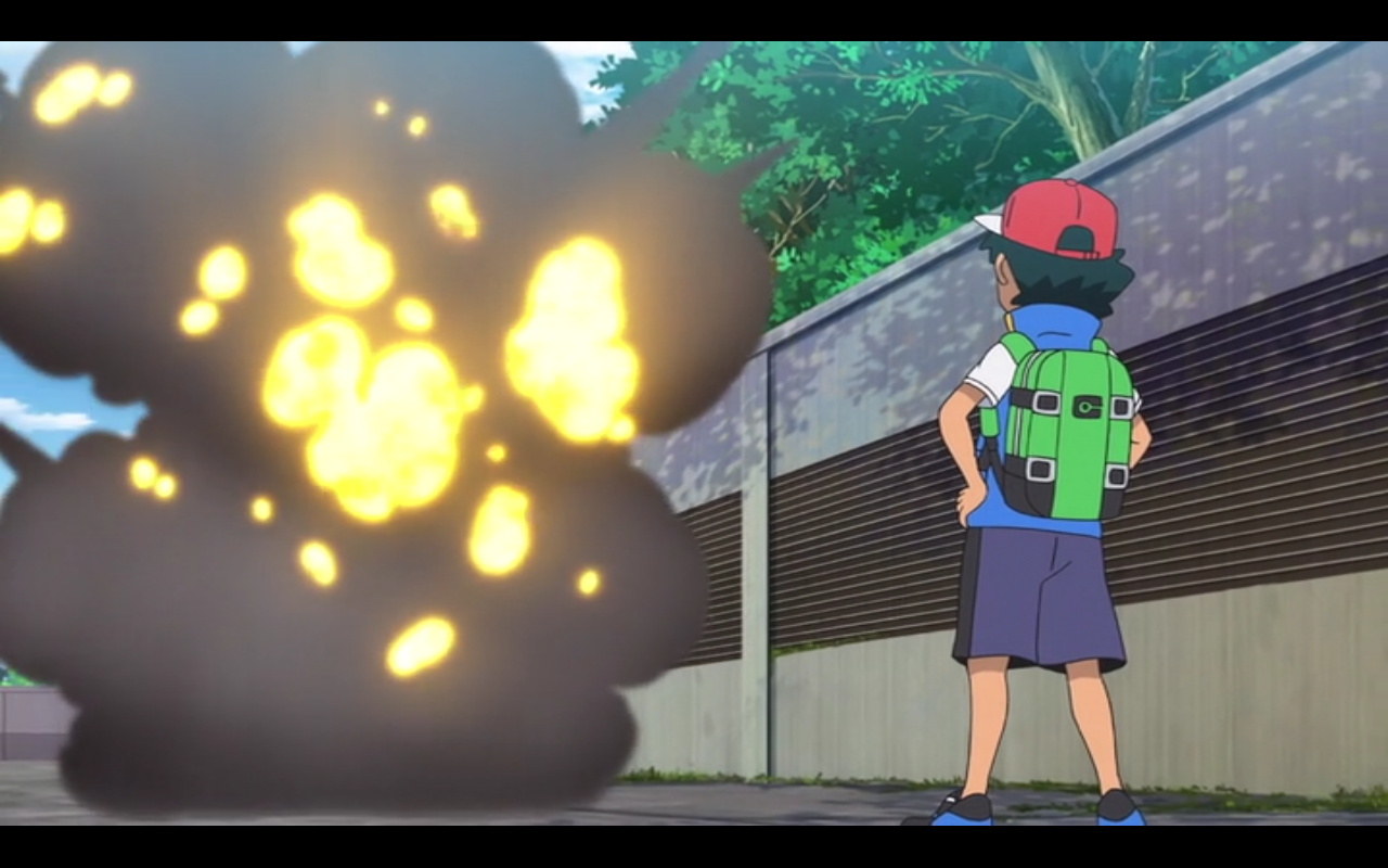 Ash looking at explosion Blank Meme Template