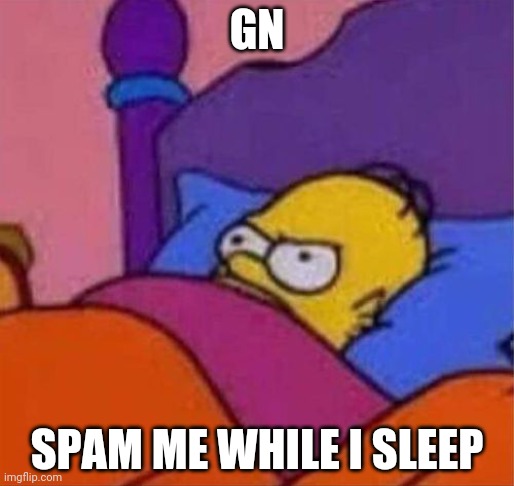 angry homer simpson in bed | GN; SPAM ME WHILE I SLEEP | image tagged in angry homer simpson in bed | made w/ Imgflip meme maker