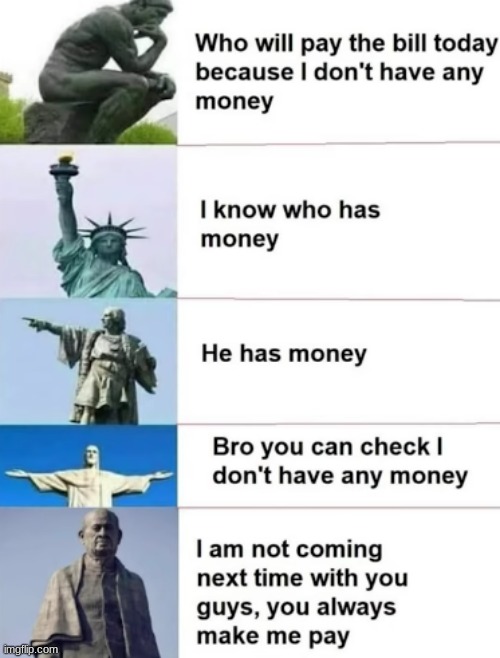 A convo among the many statues of the world | image tagged in statues,funny,conversation,money money | made w/ Imgflip meme maker