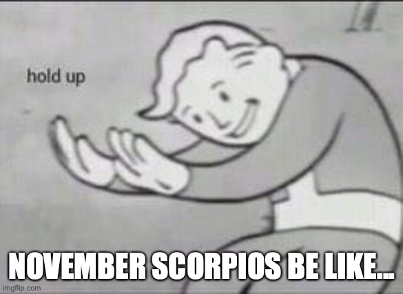 Fallout Hold Up | NOVEMBER SCORPIOS BE LIKE... | image tagged in fallout hold up | made w/ Imgflip meme maker