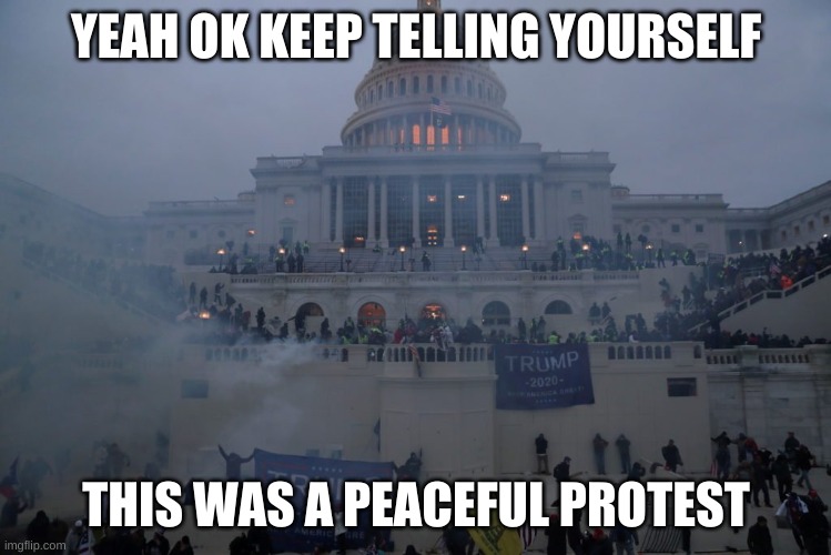 Capitol | YEAH OK KEEP TELLING YOURSELF THIS WAS A PEACEFUL PROTEST | image tagged in capitol | made w/ Imgflip meme maker
