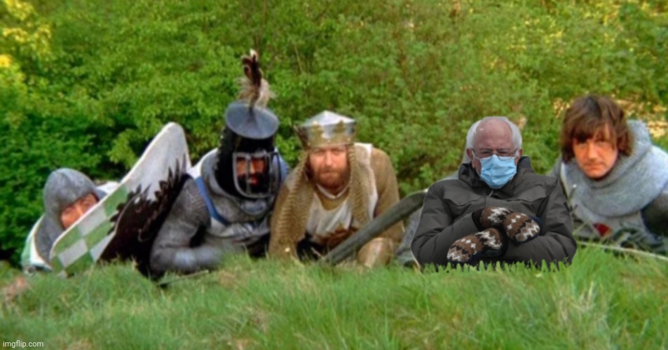 Bernie Before the Attack | image tagged in bernie,holy grail | made w/ Imgflip meme maker