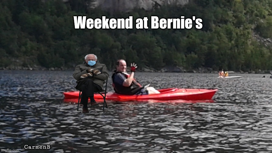 Weekend at Bernie's - 2 | Weekend at Bernie's; CarmenB | image tagged in weekend,bernie mittens | made w/ Imgflip meme maker