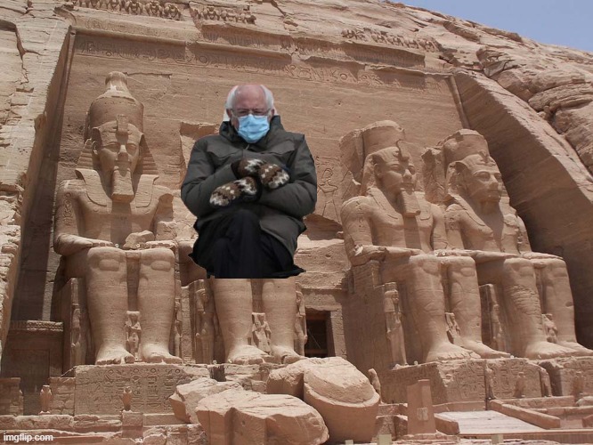 Bernie @ Abu Simbel | image tagged in bernie sanders | made w/ Imgflip meme maker