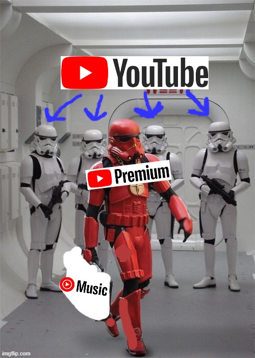when premium enters the zone | image tagged in storm trooper boombox,youtube | made w/ Imgflip meme maker