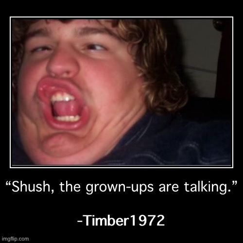 Timber1972 shush the grown-ups are talking | image tagged in timber1972 shush the grown-ups are talking | made w/ Imgflip meme maker