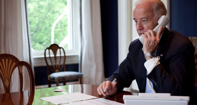 President Joe Biden on the phone. Blank Meme Template