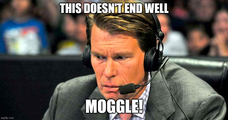 This Doesn't End Well Michael | THIS DOESN'T END WELL; MOGGLE! | image tagged in wwe,jbl,michael cole,reactions | made w/ Imgflip meme maker