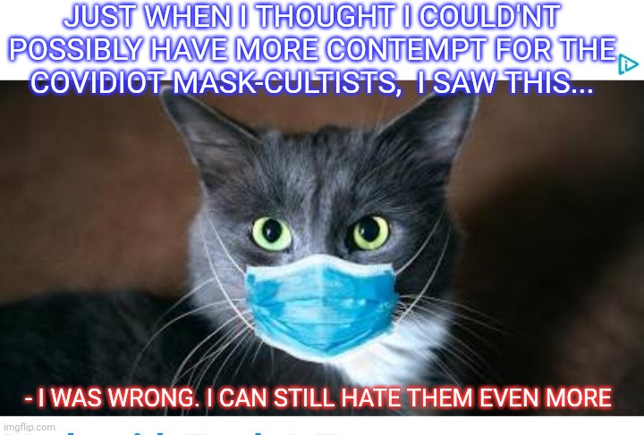 How incredibly stupid are these people?!? | JUST WHEN I THOUGHT I COULD'NT POSSIBLY HAVE MORE CONTEMPT FOR THE COVIDIOT MASK-CULTISTS,  I SAW THIS... - I WAS WRONG. I CAN STILL HATE THEM EVEN MORE | image tagged in covidiots,libtards | made w/ Imgflip meme maker
