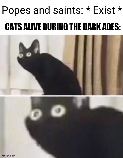 Oh No Black Cat | Popes and saints: * Exist *; CATS ALIVE DURING THE DARK AGES: | image tagged in memes,oh no cat,funny animals | made w/ Imgflip meme maker
