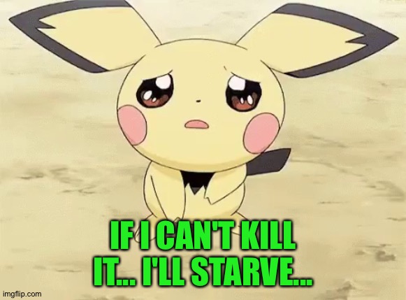 Sad pichu | IF I CAN'T KILL IT... I'LL STARVE... | image tagged in sad pichu | made w/ Imgflip meme maker