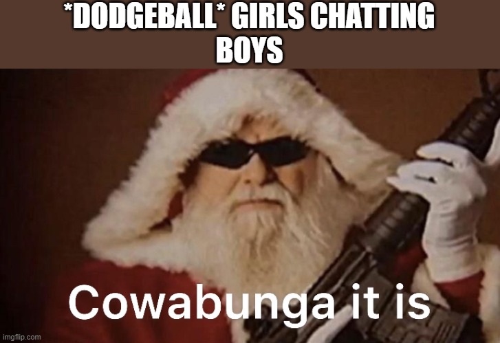 *DODGEBALL* GIRLS CHATTING
BOYS | image tagged in cowabunga it is | made w/ Imgflip meme maker