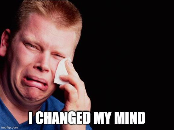 I CHANGED MY MIND | image tagged in cry | made w/ Imgflip meme maker