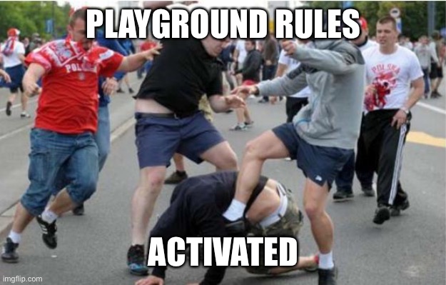 Beating up | PLAYGROUND RULES; ACTIVATED | image tagged in beating up | made w/ Imgflip meme maker