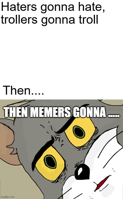 then.... what | Haters gonna hate, trollers gonna troll; Then.... THEN MEMERS GONNA ..... | image tagged in memes,unsettled tom | made w/ Imgflip meme maker