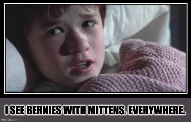 Bernie Mittens | I SEE BERNIES WITH MITTENS. EVERYWHERE. | image tagged in bernie sanders | made w/ Imgflip meme maker