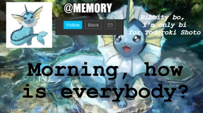 Afternoon, maybe- | Bibbity bo, 
I'm only bi for Todoroki Shoto; Morning, how is everybody? | image tagged in memory announcement | made w/ Imgflip meme maker