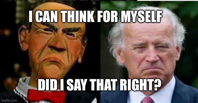 Who needs Happy? | I CAN THINK FOR MYSELF; DID I SAY THAT RIGHT? | image tagged in pair of dummies,biden | made w/ Imgflip meme maker