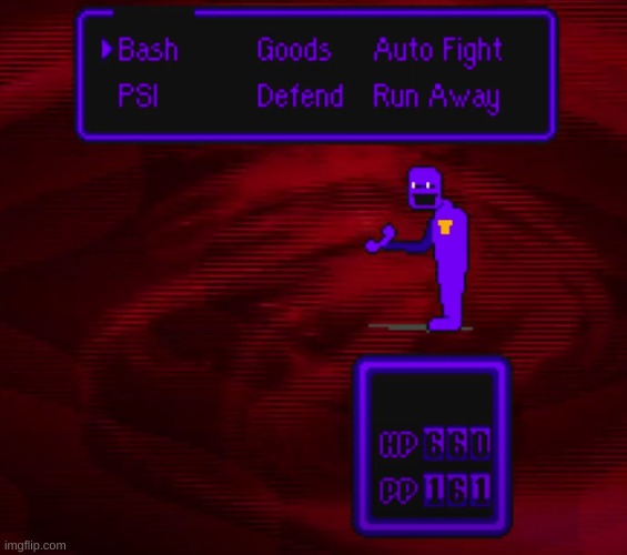 wtf?! purple guy in earthbound?! | image tagged in memes,funny,earthbound,purple guy,fnaf,the man behind the slaughter | made w/ Imgflip meme maker