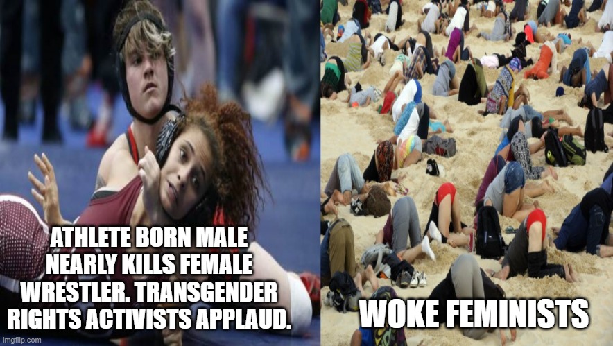 Is This Really Okay With You? | ATHLETE BORN MALE NEARLY KILLS FEMALE WRESTLER. TRANSGENDER RIGHTS ACTIVISTS APPLAUD. WOKE FEMINISTS | image tagged in feminism,transgender,woke | made w/ Imgflip meme maker