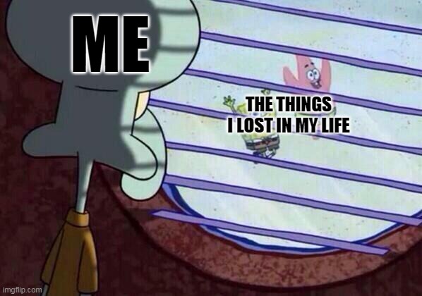 Squidward window | ME; THE THINGS I LOST IN MY LIFE | image tagged in squidward window | made w/ Imgflip meme maker