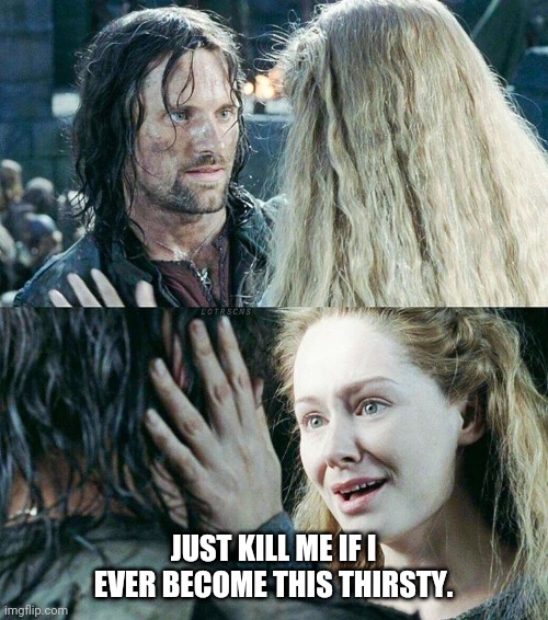 LOTR | JUST KILL ME IF I EVER BECOME THIS THIRSTY. | image tagged in lotr,aragorn | made w/ Imgflip meme maker