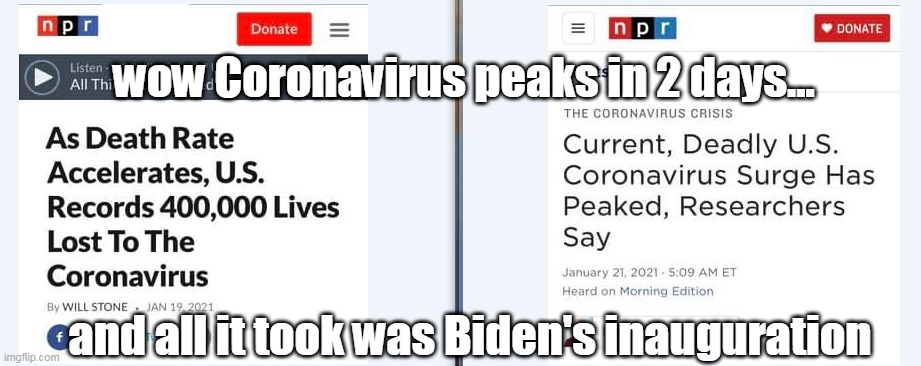 hmmm yeah... | wow Coronavirus peaks in 2 days... and all it took was Biden's inauguration | image tagged in covid scam | made w/ Imgflip meme maker