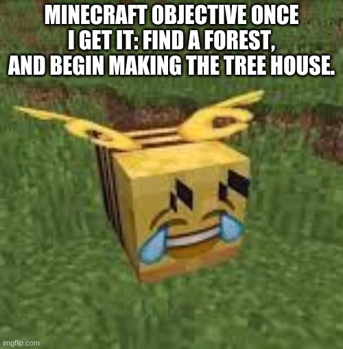 Once I have a certain part of it done, People can join my world | MINECRAFT OBJECTIVE ONCE I GET IT: FIND A FOREST, AND BEGIN MAKING THE TREE HOUSE. | made w/ Imgflip meme maker