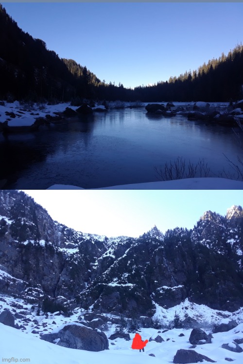 Went hiking again in da snowwww! The red is my dad lol | made w/ Imgflip meme maker