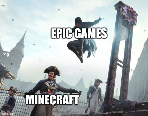 Assassin's creed jump | EPIC GAMES; MINECRAFT | image tagged in assassin's creed jump,assassins creed | made w/ Imgflip meme maker