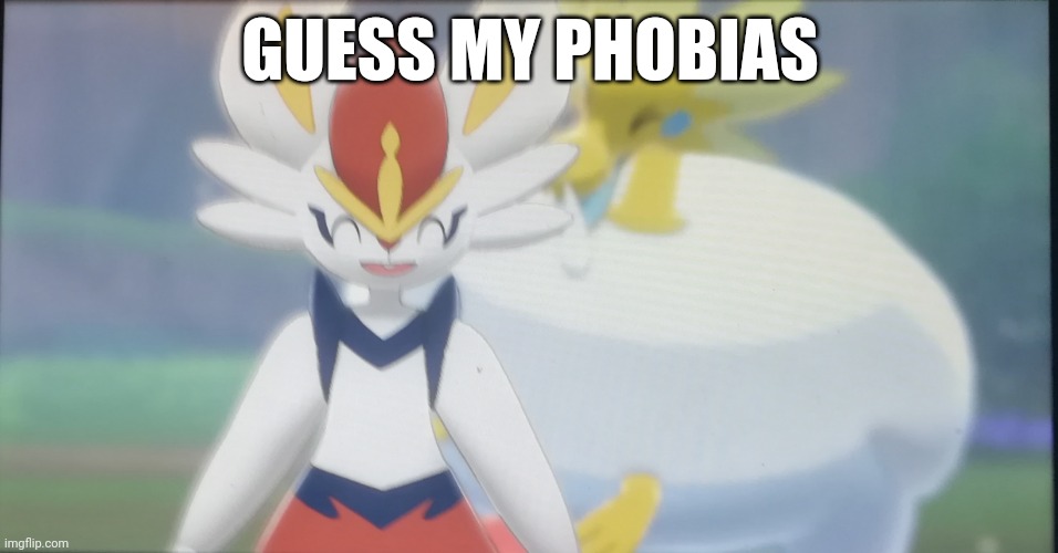 E | GUESS MY PHOBIAS | image tagged in arctozolt behind cinderace | made w/ Imgflip meme maker