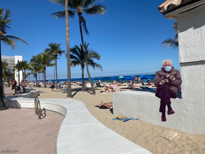Sun Bern on the beach | image tagged in bernie mittens,fort lauderdale beach,beach memes,memes | made w/ Imgflip meme maker