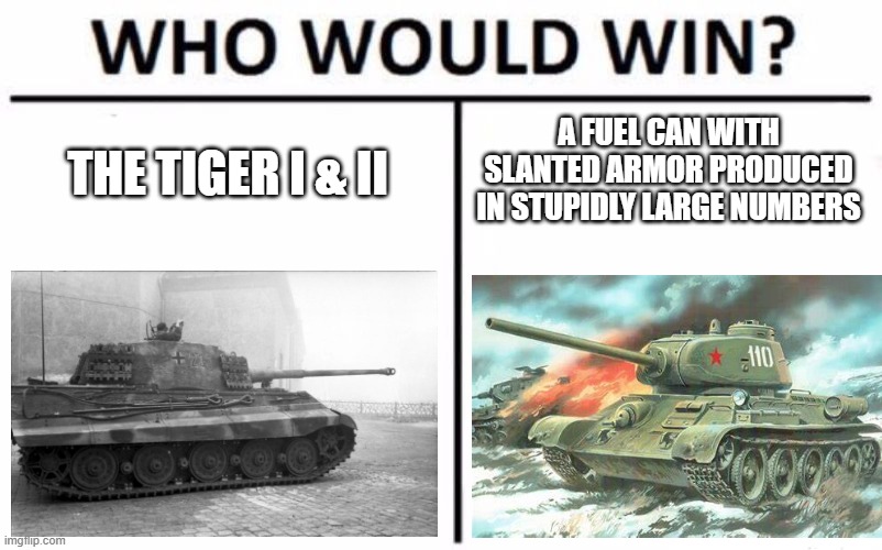 URAAAA! vs Erika | A FUEL CAN WITH SLANTED ARMOR PRODUCED IN STUPIDLY LARGE NUMBERS; THE TIGER I & II | image tagged in memes,who would win | made w/ Imgflip meme maker