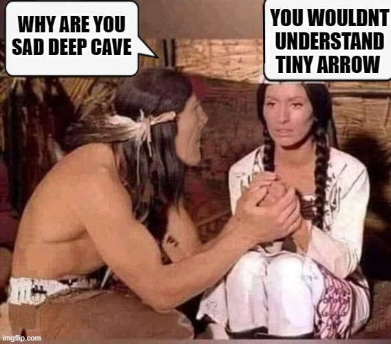 YOU WOULDNT UNDERSTAND TINY ARROW; WHY ARE YOU SAD DEEP CAVE | made w/ Imgflip meme maker