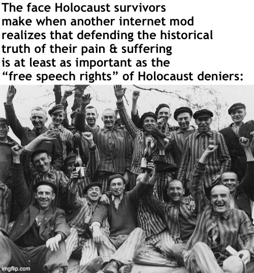 Standing against Holocaust denial is important: it’s the truth. Anyone who mods a platform with a reality-based outlook should. | image tagged in holocaust,wwii,truth,world war 2,history,facts | made w/ Imgflip meme maker